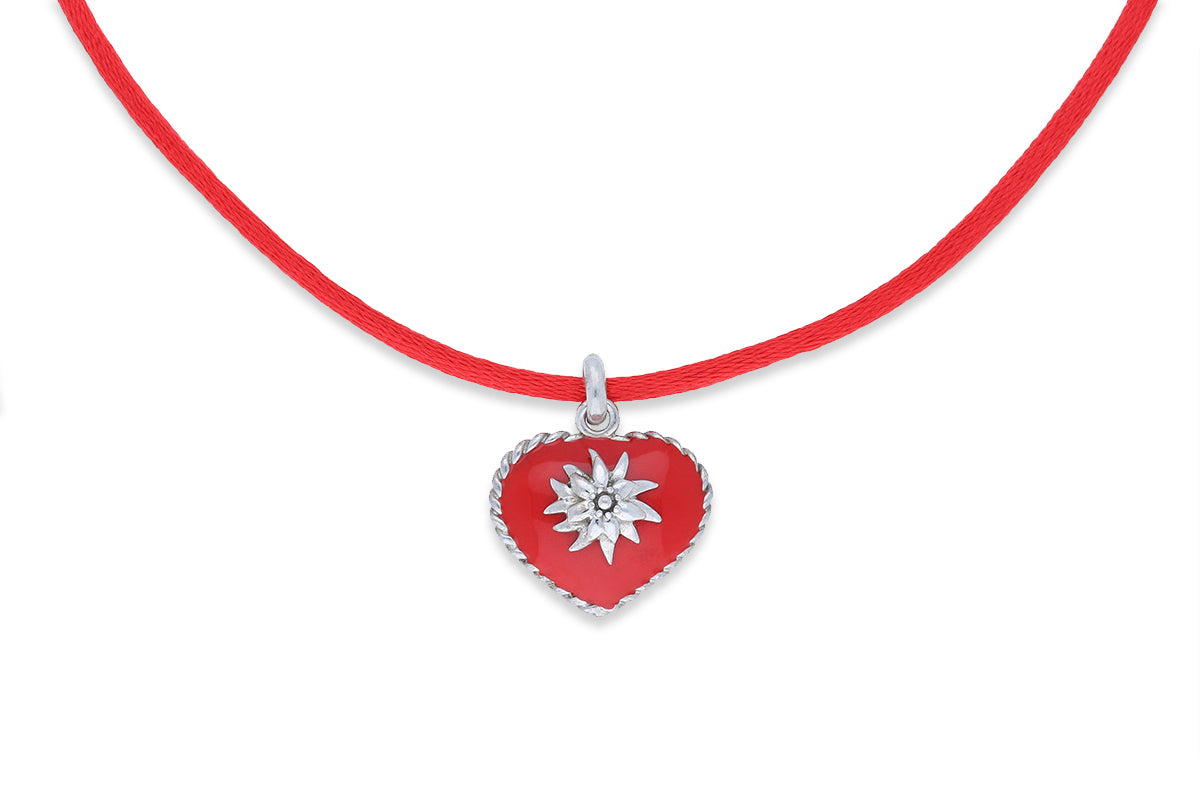 Gerry Eder • Collier mit Herzanhänger •  Seidenkordel rot • 925 Silber