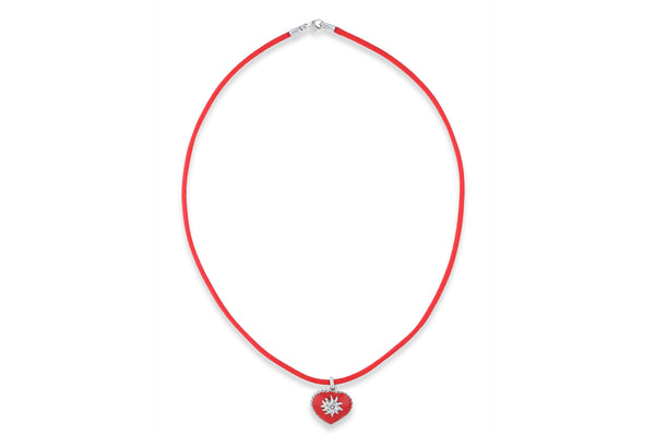 Gerry Eder • Collier mit Herzanhänger •  Seidenkordel rot • 925 Silber