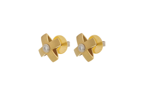 Ohrstecker 750 Gelbgold mit Brillant - Kreuz