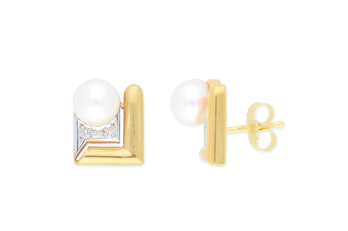 Ohrstecker • 585 Weiß- und Gelbgold • Brillanten • Zuchtperle