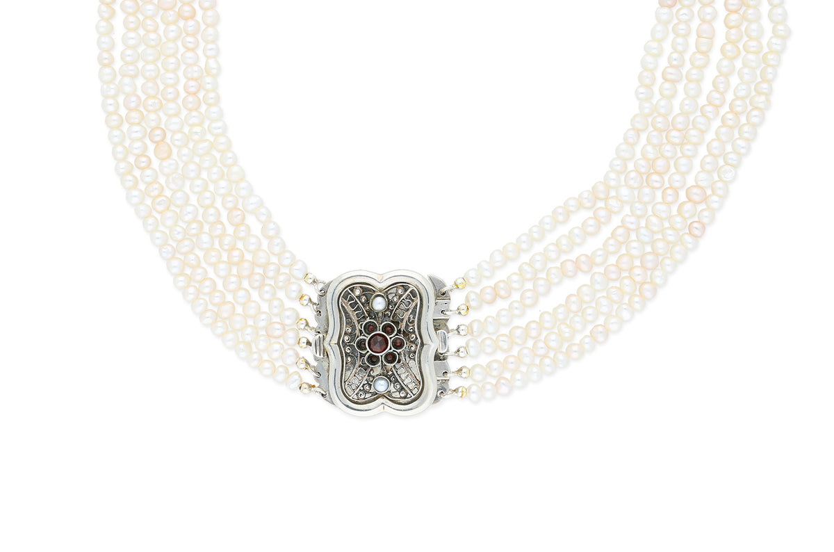 Hochzeitscollier • 925 Silber • Granat • Süßwasserperlen