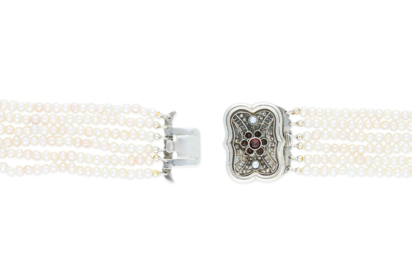 Hochzeitscollier • 925 Silber • Granat • Süßwasserperlen