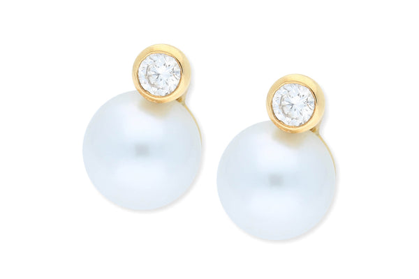 Ohrstecker 750 Gelbgold  • Zuchtperle • Brillant 0,5 ct