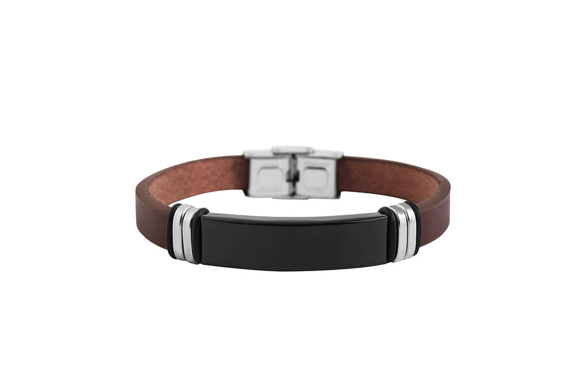 AKZENT Herrenarmband • Edelstahl • Leder • 5040118-002
