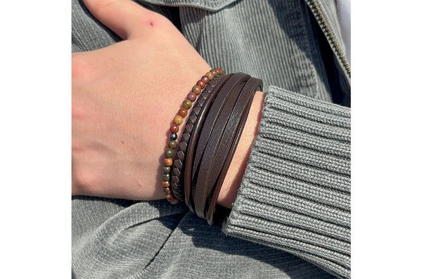 Frank 1967 Herrenarmband • Leder •  Edelstahl • 7FB-0510