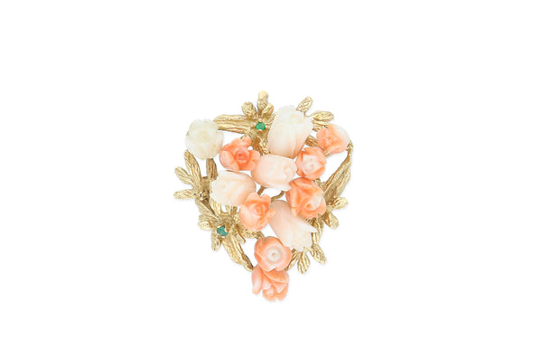 Brosche Anhänger • 585 Gold • Koralle • Smaragd