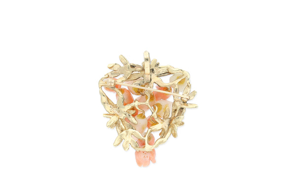 Brosche Anhänger • 585 Gold • Koralle • Smaragd