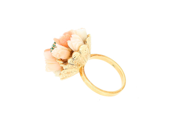 Ring • 585 Gold • Koralle • Smaragd