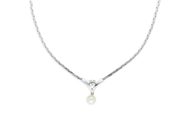 Collier • 585 Weißgold • Diamanten • Zuchtperle