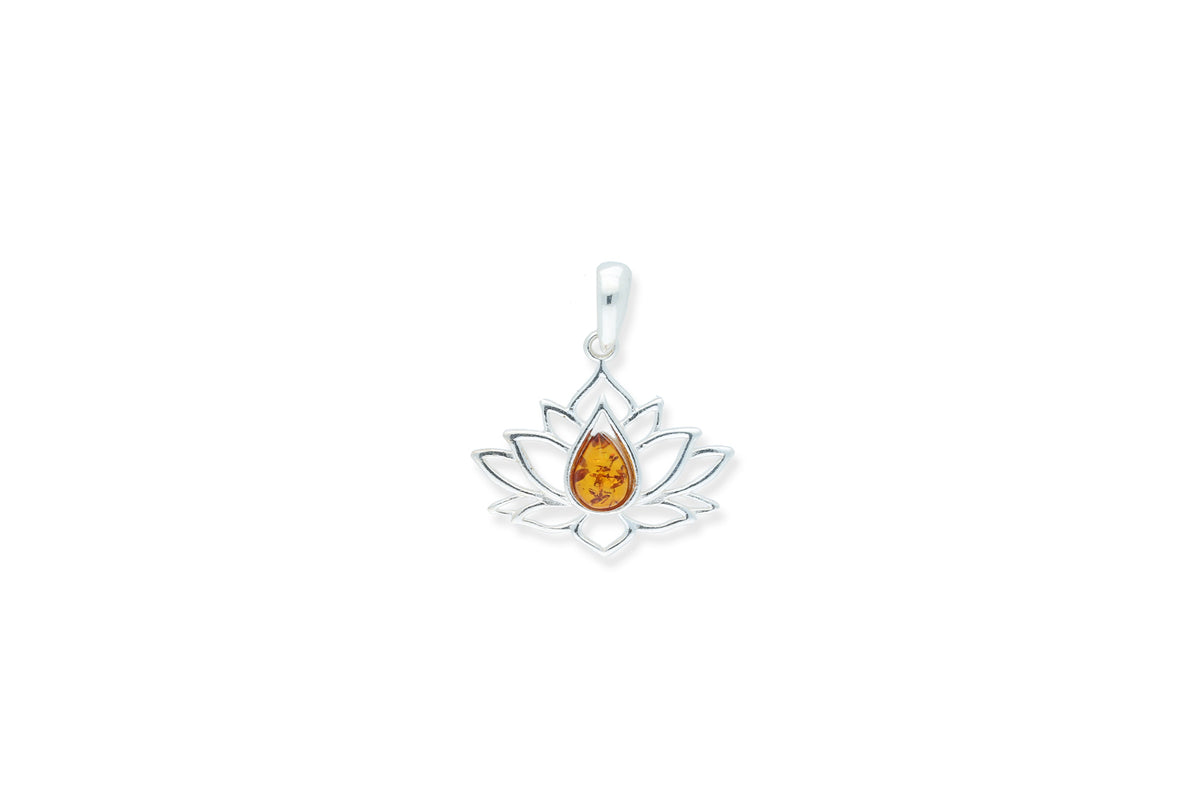 Bernstein Anhänger • 925 Silber • Lotusblüte