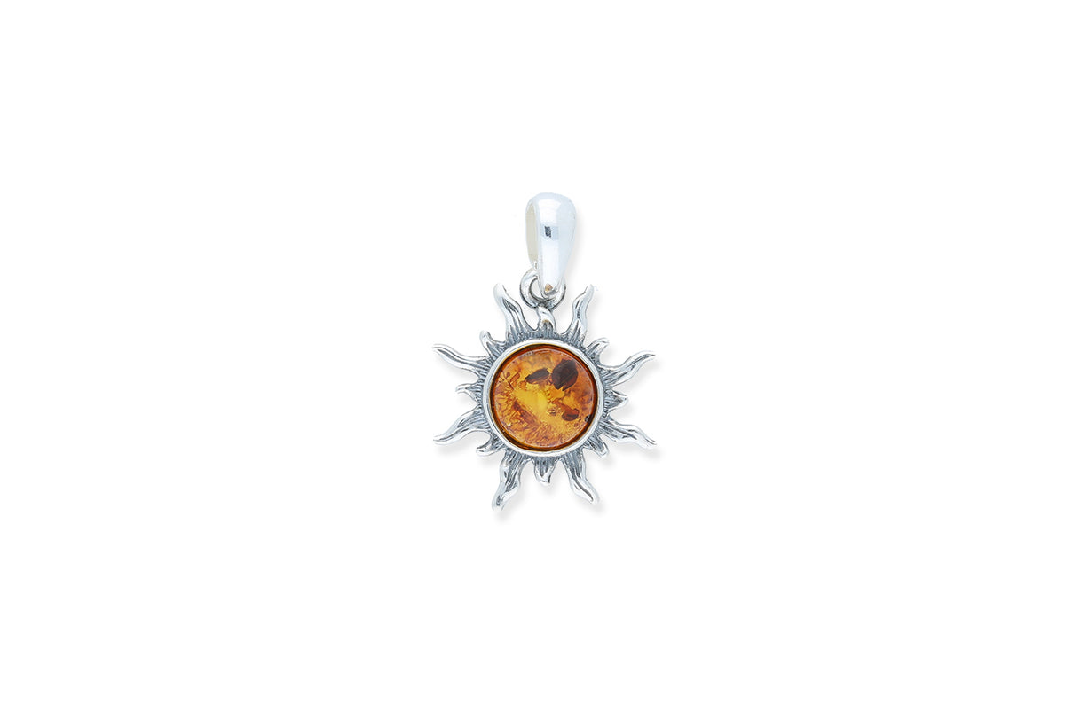 Bernstein Anhänger • 925 Silber • Sonne