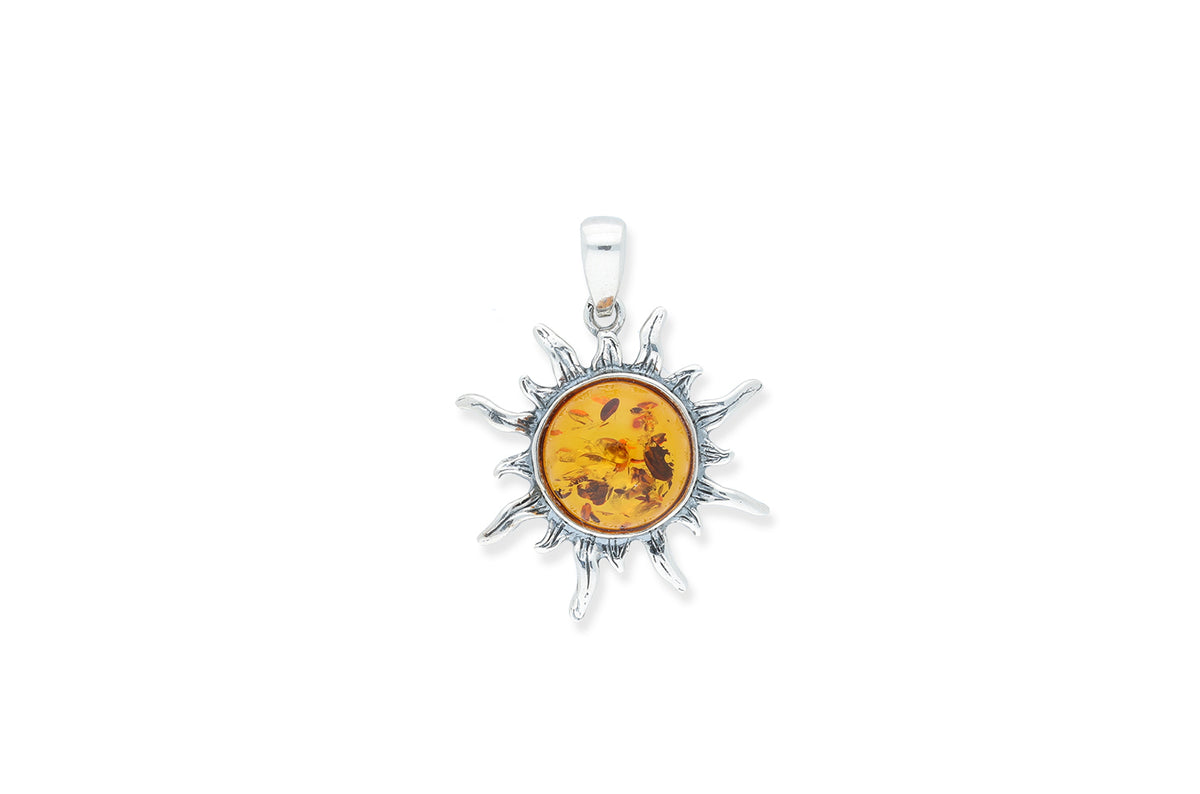 Bernstein Anhänger • 925 Silber • Sonne