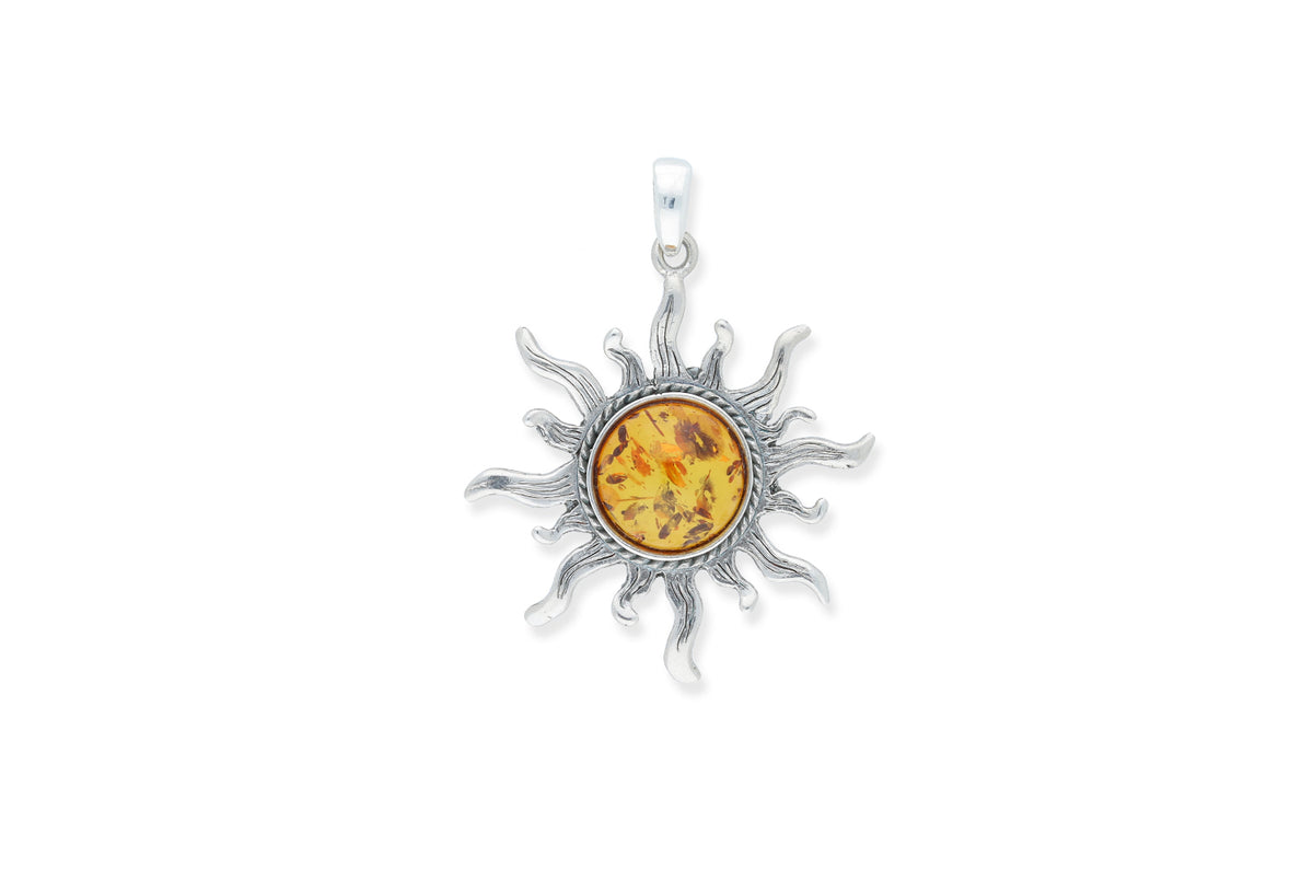 Bernstein Anhänger • 925 Silber • Sonne