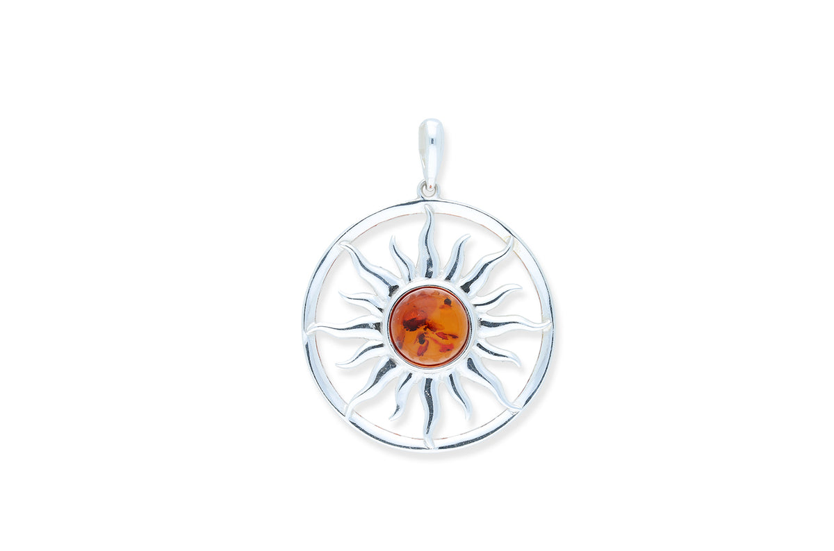 Bernstein Anhänger • 925 Silber • Sonne