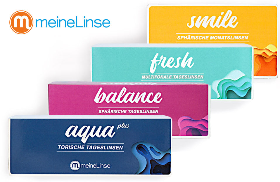 meineLinse Kontaktlinsen-Sortiment: aqua plus, balance, fresh und smile – Tages- und Monatslinsen