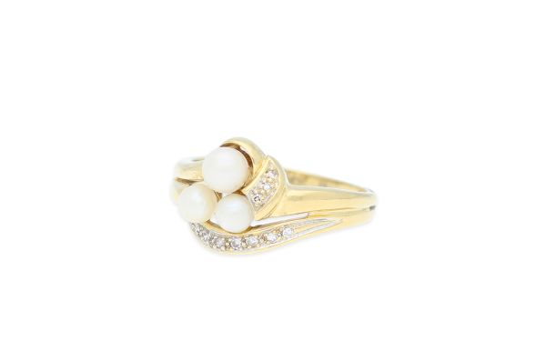 Ring • 585 Gold • Zuchtperle • Diamanten