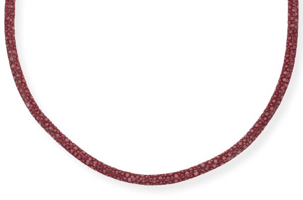 Bastian Collierkette Leder mit roten Steinchen Verschluss Silber 925