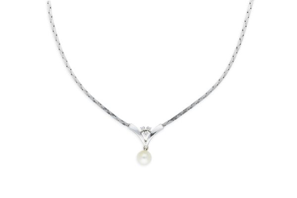 Collier • 585 Weißgold • Diamanten • Zuchtperle