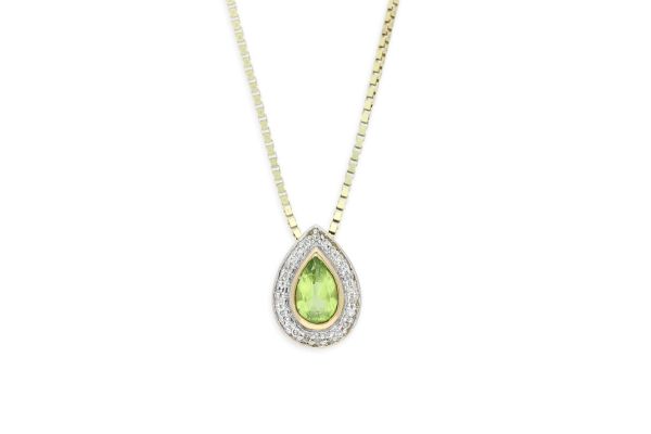 Halskette • 333 Gold • Peridot • Diamanten