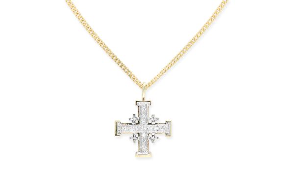 Halskette mit Jerusalemkreuz • 585 Gold • Diamanten