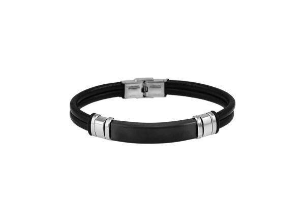 AKZENT Herrenarmband • Edelstahl • Leder • 5040199-001