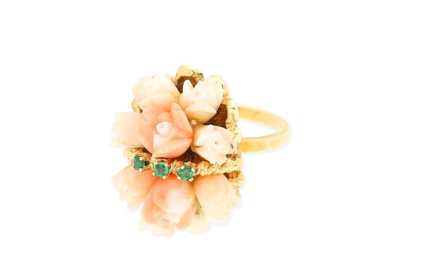 Ring • 585 Gold • Koralle • Smaragd