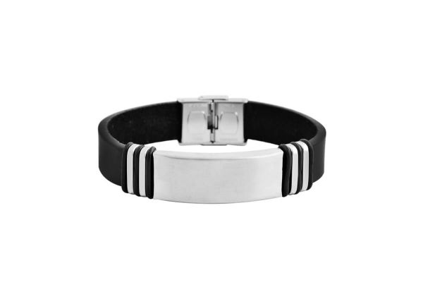 AKZENT Herrenarmband • Edelstahl • Leder • 5040047-001