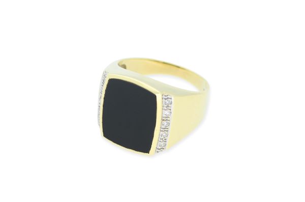 Herrenring 585 Gold • Onyx • Diamanten