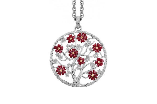 Julie Julsen Lebensbaum L in 925 Silber mit roten Blüten und Zirkonia