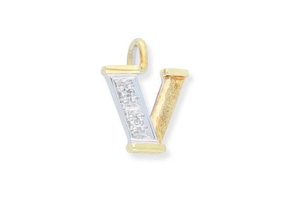 585 Gold Anhänger Buchstabe V mit Diamanten