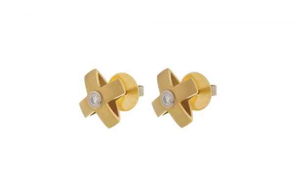 Ohrstecker 750 Gelbgold mit Brillant - Kreuz