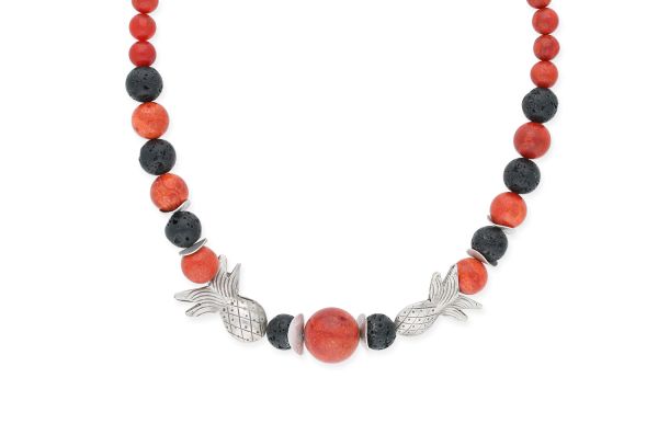 Collier • Lavastein • Koralle • 925 Silber