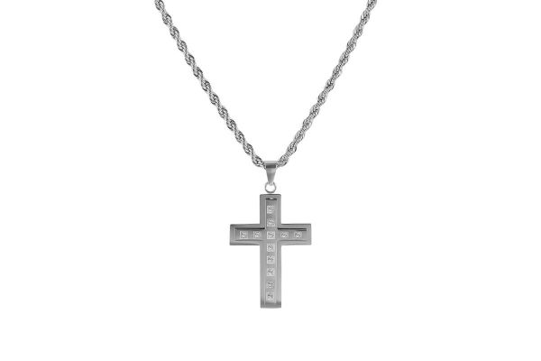 AKZENT Halskette • Kreuz Anhänger • Edelstahl • Glasstein • 5010392-001