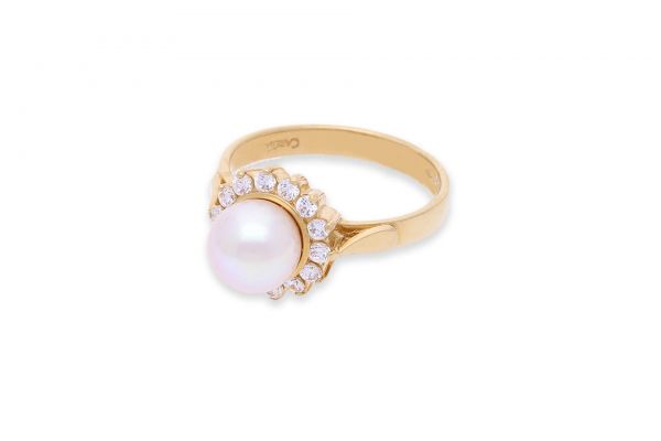 Ring 750 Gelbgold • Weisse Zuchtperle • Zirkonia • Vorderansicht