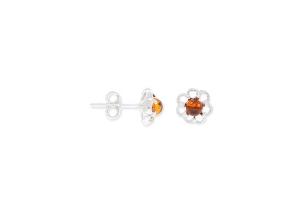 Bernstein Ohrstecker 925 Silber Blume