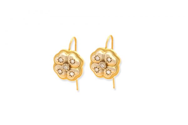 Ohrringe 750 Gelbgold • Weissgold • Brillanten • Kleeblatt