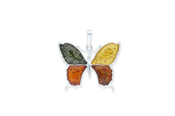 Bernstein Anhänger • 925 Silber • Schmetterling