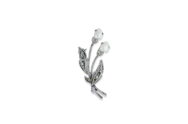 Brosche • 835 Silber • Markasit • Perle