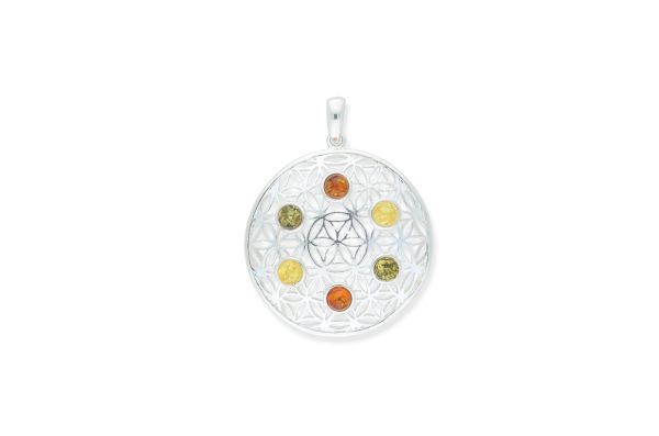 Bernstein Anhänger • 925 Silber • Lebensblume