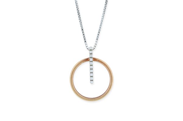 Halskette mit Anhänger • 333 Weiß- und Rotgold • Diamanten
