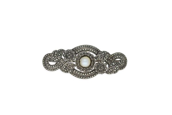 Antike Brosche • 800 Silber • Perle