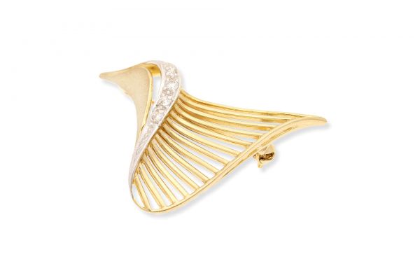 Brosche 333 Gelbgold • Weissgold • Zirkonia • Vorderansicht
