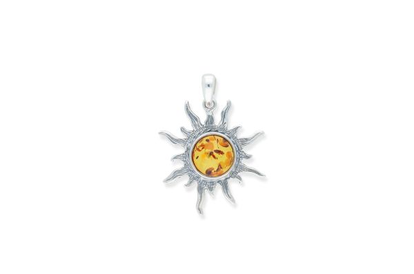 Bernstein Anhänger • 925 Silber • Sonne