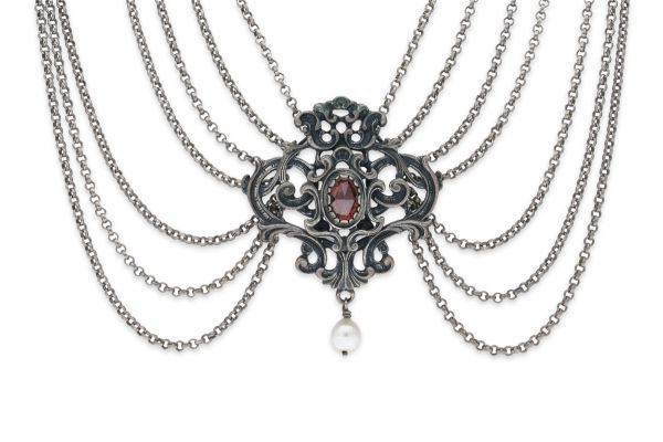 Trachten Collier • 835 Silber • Granat • Zuchtperle