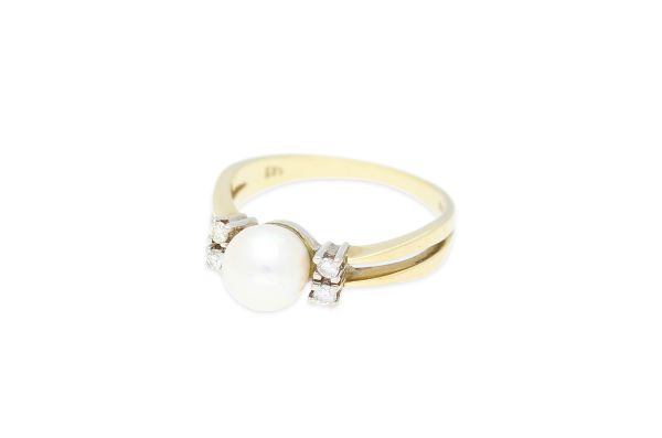Ring • 585 Gold • Diamanten • Zuchtperle