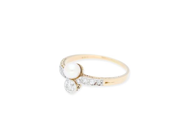 Antiker Ring • 585 Gold • Diamanten • Zuchtperle