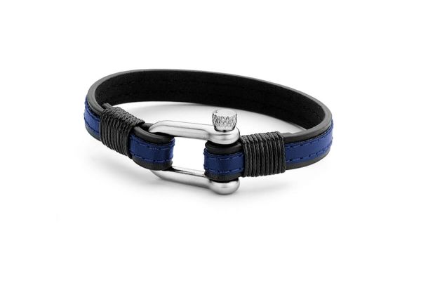 Frank 1967 Schäkel Armband Leder, blau / schwarz