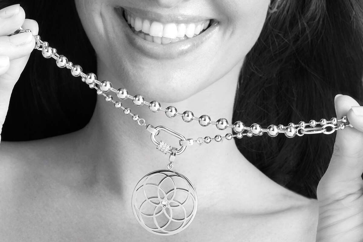 JEWELS BY LEONARDO Ciondolo Clip & Mix Maurine • Ciondolo a catena in acciaio inox color argento • Agata scintillante in acciaio inox • Clip M (4,8 mm ) • Gioielli regalo